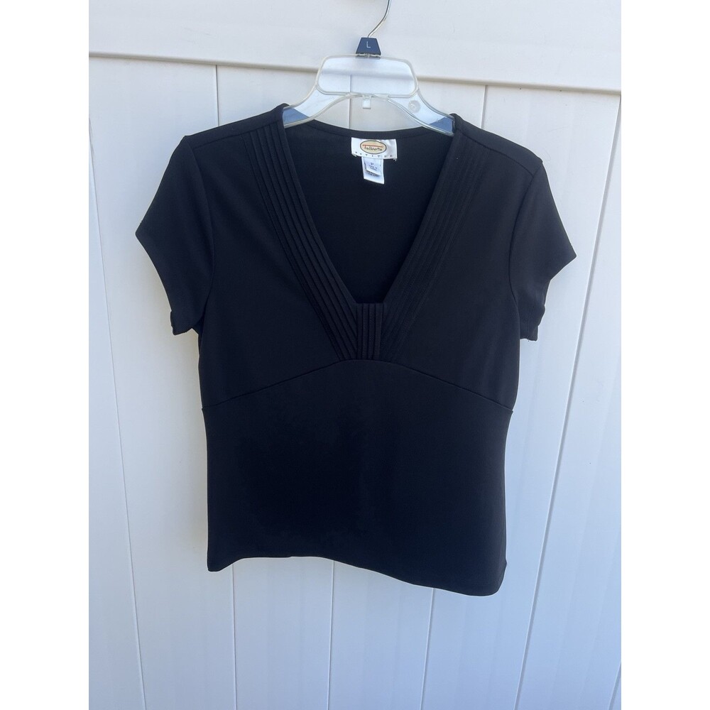 Talbots Vintage Womens Top Career Petite P Cap Sleeve Stretch Black